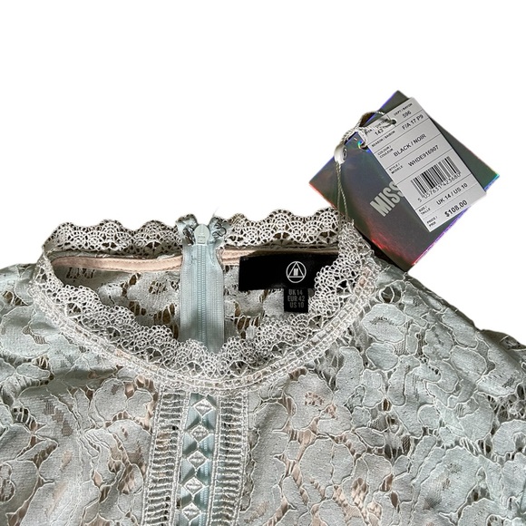 NWT Missguided Blue Lace Dress with Sleeves and White Cutouts and Trim US10/UK14 - Picture 6 of 10